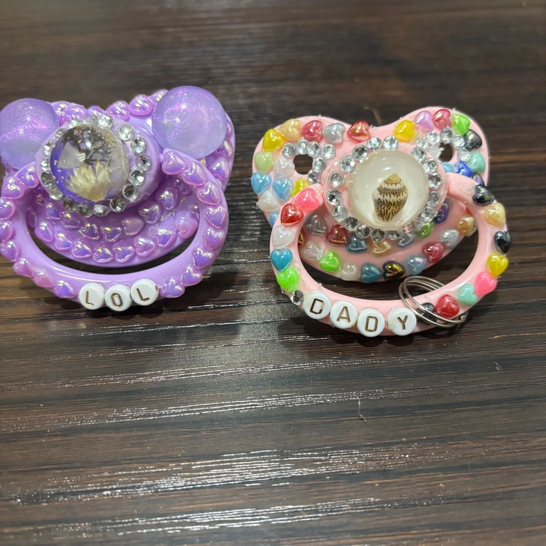 Handmade Adult Soother Pacifier Large Adult Size Silicone Nipple  Glitter Sequin Patches Personalized Ornament