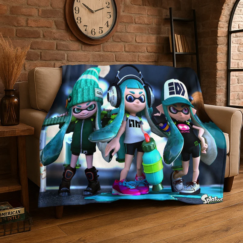 funny Splatoon 3 Cartoon Game Flannel Blanket Soft Warm Throw Blanket for Bedroom Living Room Bed Travel Camping Picnic Gift