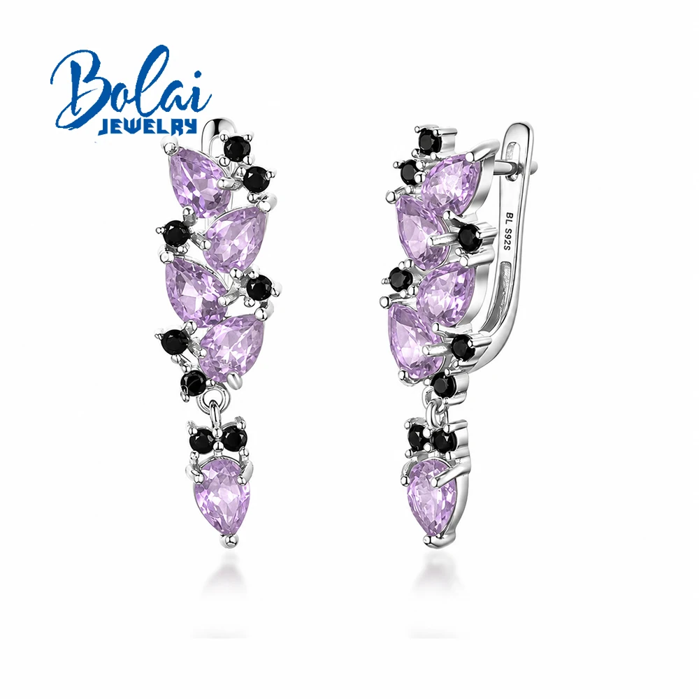 Women'S 925 Sterling Silver Natural Brazil Amethyst Gemstone Earrings Elegant Fine Jewelry For Anniversary Party