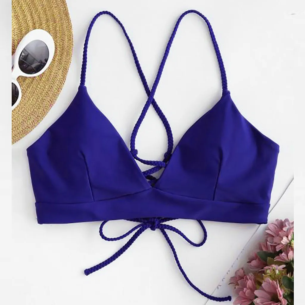 Push-Up Padded Beachwear Bikini Tops Swimsuit Sexy Women Swimwear Bandage Swimwears Tankinis Set Solid Color Swim For Women