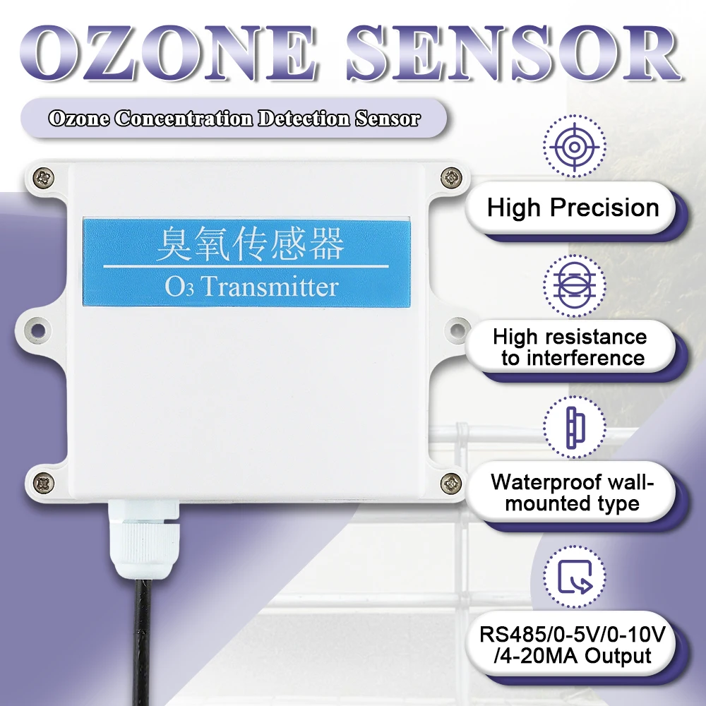 Ozone Detector Sensor Module O3 Gas RS485 4-20mA Ozones Concentration Detection Transmitter 0-100ppm High Precision ModBus RTU