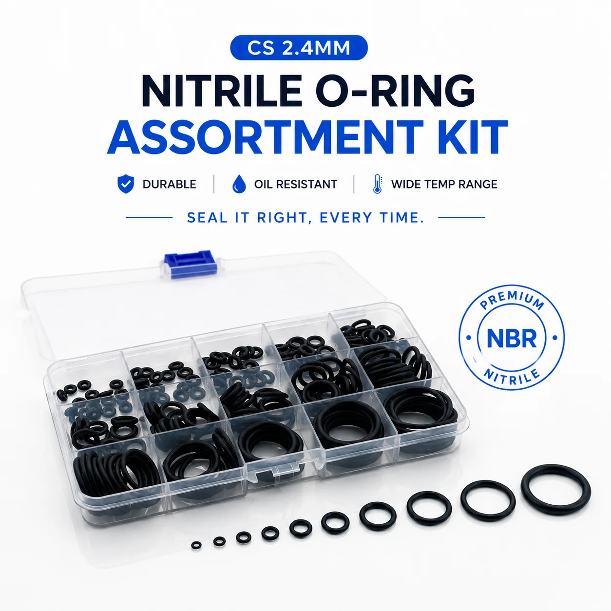 225 Pieces NBR Nitrile Rubber O-ring Set CS 2.4mm Outer Diameter 7-30mm Universal Sealing Box for Air Conditioning Water Pump