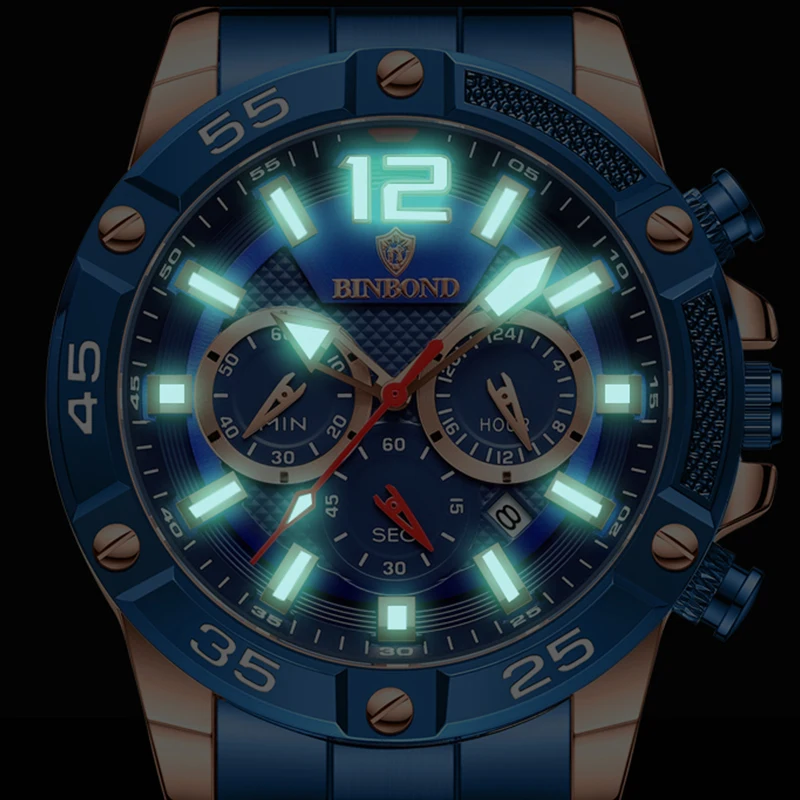 BINBOND New Fashion Quartz Watch High Quality Waterproof Luminous Chronograph Sport Business Men\'s Wristwatch Relogio Masculino