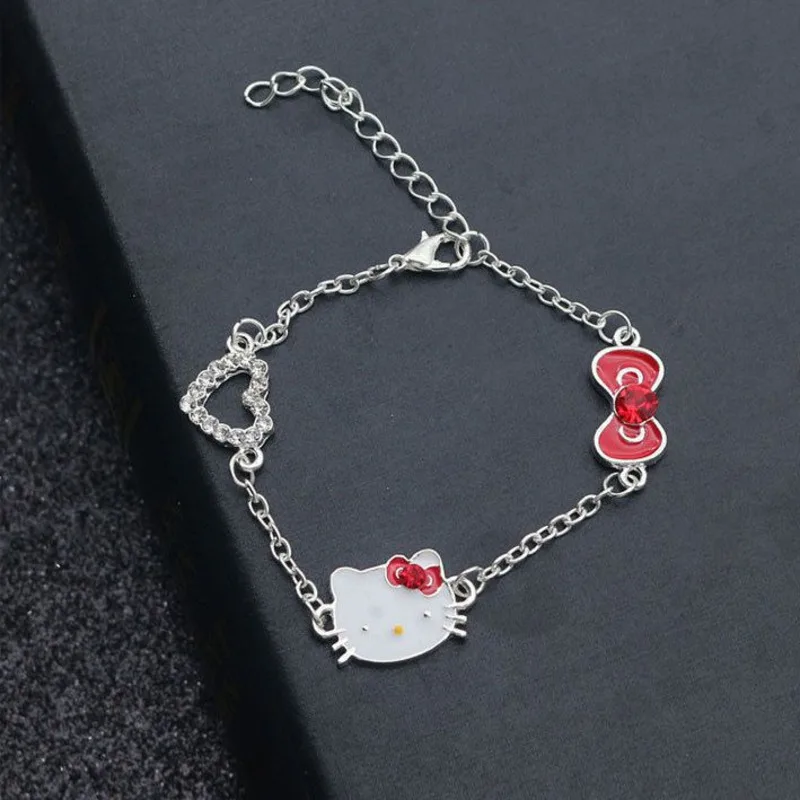 Three-piece Sanrio Hello Kitty  Bracelets Necklaces Earrings Y2k Female StudentsFashion Cute Cartoon Love Jewelry Gift Kawaii