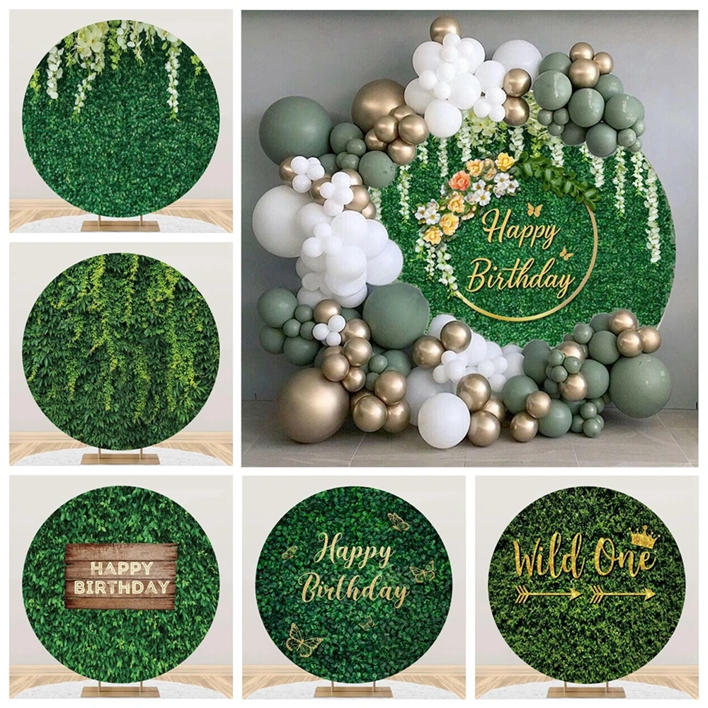 

Green Leaves Round Backdrop Cover Greenery Grass Wall Birthday Bridal Shower Wedding Party Decor Circle Photography Background