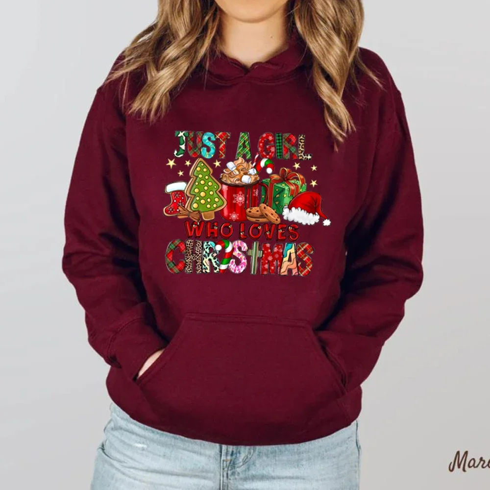 Women\'s Christmas Hoodie, Just A Girl Who Loves Holiday Sweatshirt, Lover Gift, Autumn, Winter