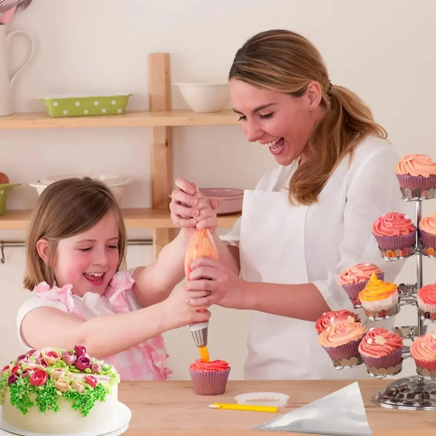 Kuchendekorationswerkzeug-Set mit Spritztüllen, Zuckergussspitzen, Fondantnägel, Spritzbeutel zum Backen von Cupcakes, Keksen – DIY-Dessert-Set – Detail 1
