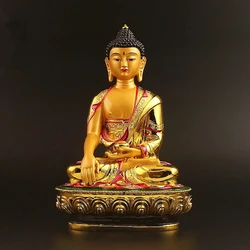 Super Big 21cm Gold Plating Colored Tibetan Tranic Three Treasured Shakyamuni Buddha Statue Figurine Putting Decoration