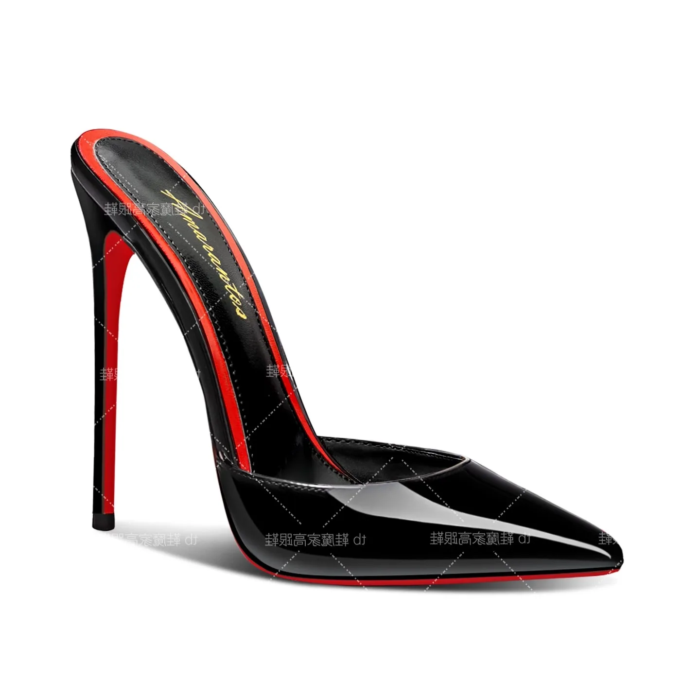 2025 new ultra-thin toe cap sandals 12cm sexy pointed red soled high heels for women, half slippers for outdoor wear