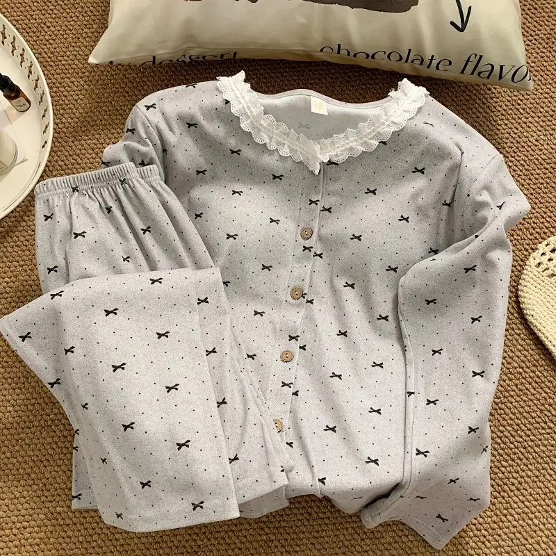 Harajuku Style Cartoon Relax Bear Women's Pajamas Plus Size 2PCS Set Cute Print with Chest Pad Autumn Winter New Loose Sleepwear