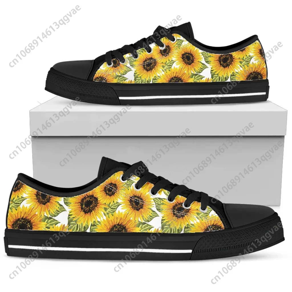 

New Yellow Sunflowers Pattern Low Top Sneakers Mens Womens Teenager High Quality Canvas Sneaker Couple Shoes Custom Made Shoe