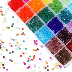 1 Box Faceted Glass Crystal Beads Set 24 Colors Briolette Rondelle Crystal AB Beads Spacer for Jewelry Making Bracelet Rings