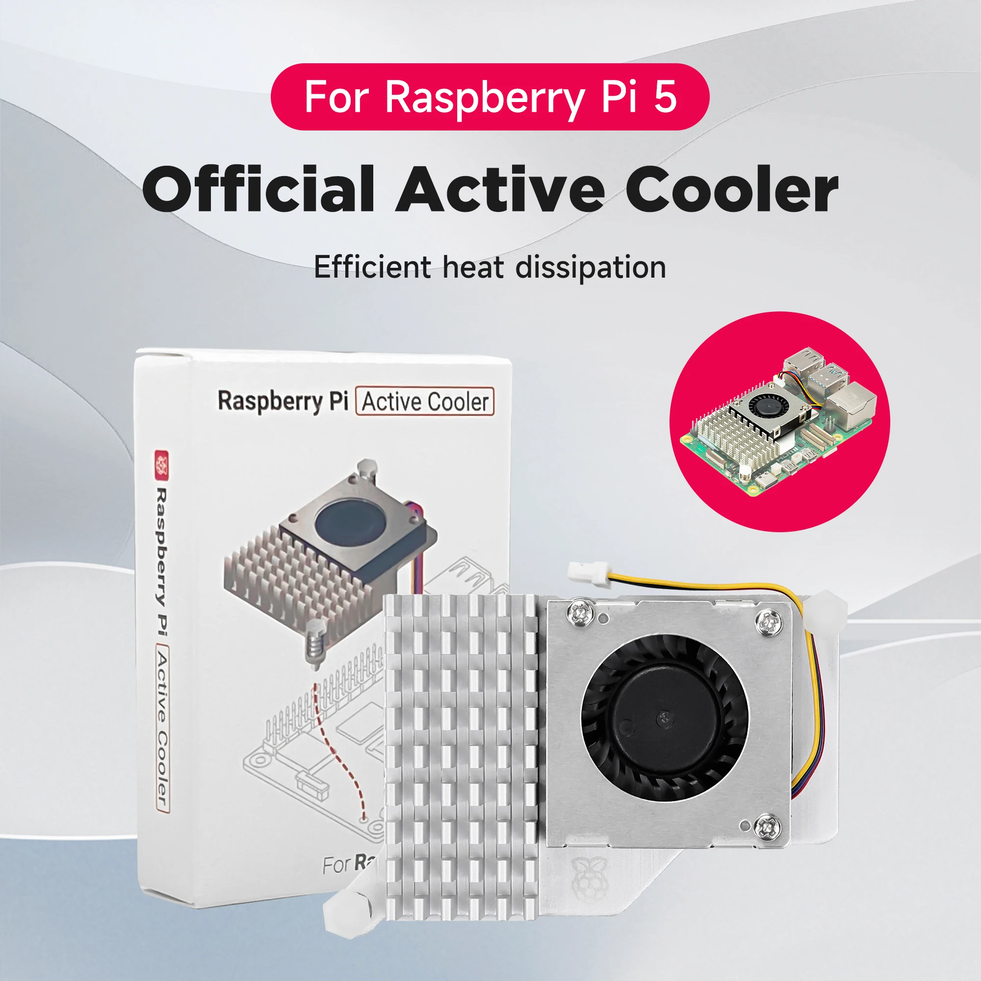 Raspberry Pi 5 Oficial Refrigerador Ativo Dissipador de calor com velocidade ajustável PWM Ventilador de refrigeração Radiador dissipador de calor de alumínio