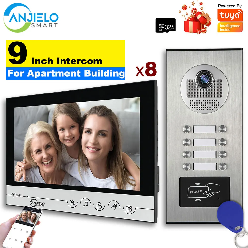 

TUYA WIFI 9-inch Large Screen Video Intercom Unit Building Apartment Doorbell 3/4/6/8 Household Intercom Phone With RFIC Card