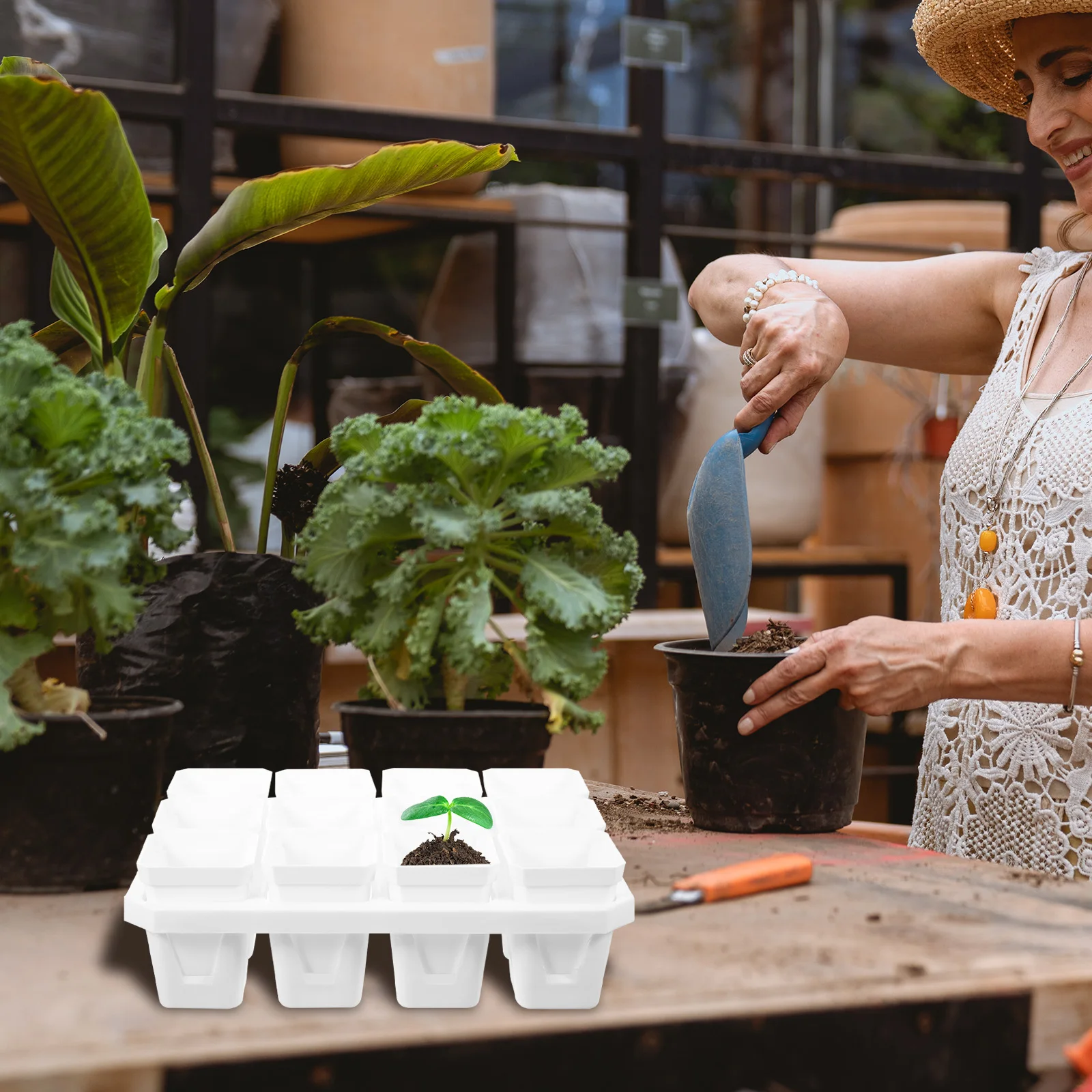 

12 Square Nursery 7cm Thick Plastic Water Storage Reusable Planting Pots Seedling Tray Greenhouse Accessories Tomato