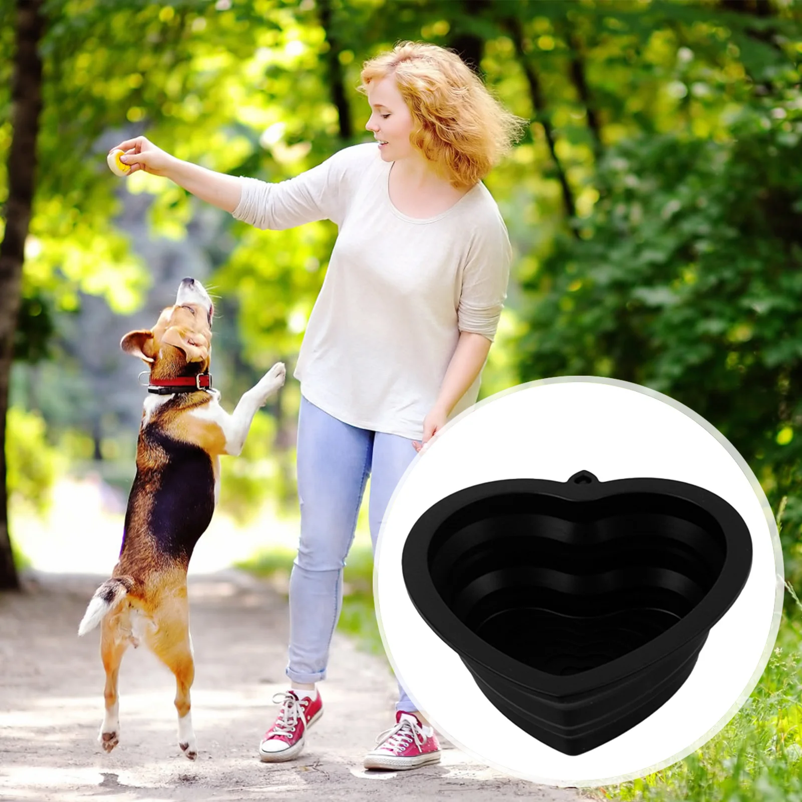 Collapsible Silicone Dog Bowl with Cute Love Heart Shape Hanging Hole Design Suitable for Puppy Cat and Dogs