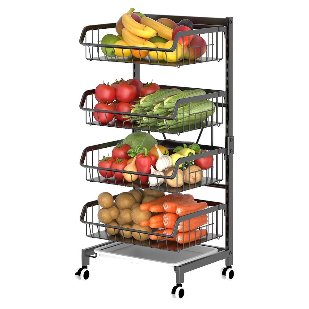 

4-Tier Kitchen Carts on Wheels Fruit Vegetable Storage Basket Pantry Utility Cart with Mesh Baskets for Kitchen Bathroom Office