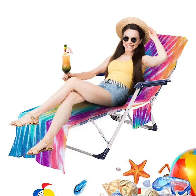 

Beach Chair Towel Tie-Dyed Beach Chair Cover Microfiber Chaise Lounge Chair Towel Cover With Pockets Tie-Dyed Sun Bathing Chair