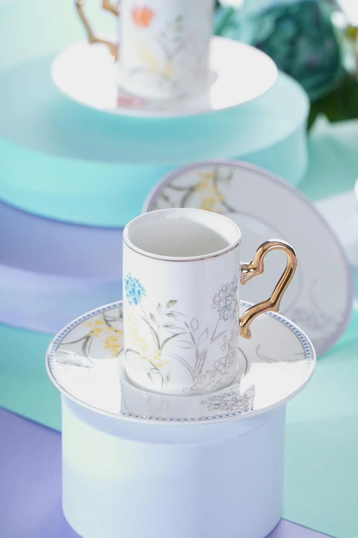 DOLBOVI Rivers 6-person colorful floral porcelain coffee cup set 0208