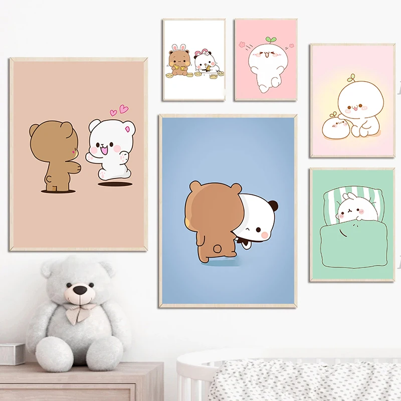 Colorful Cute Cartoon Cat Bear Anime Posters Kawaii Canvas Painting Prints Wall Art Picture for Living Room Bedoom Home Decor