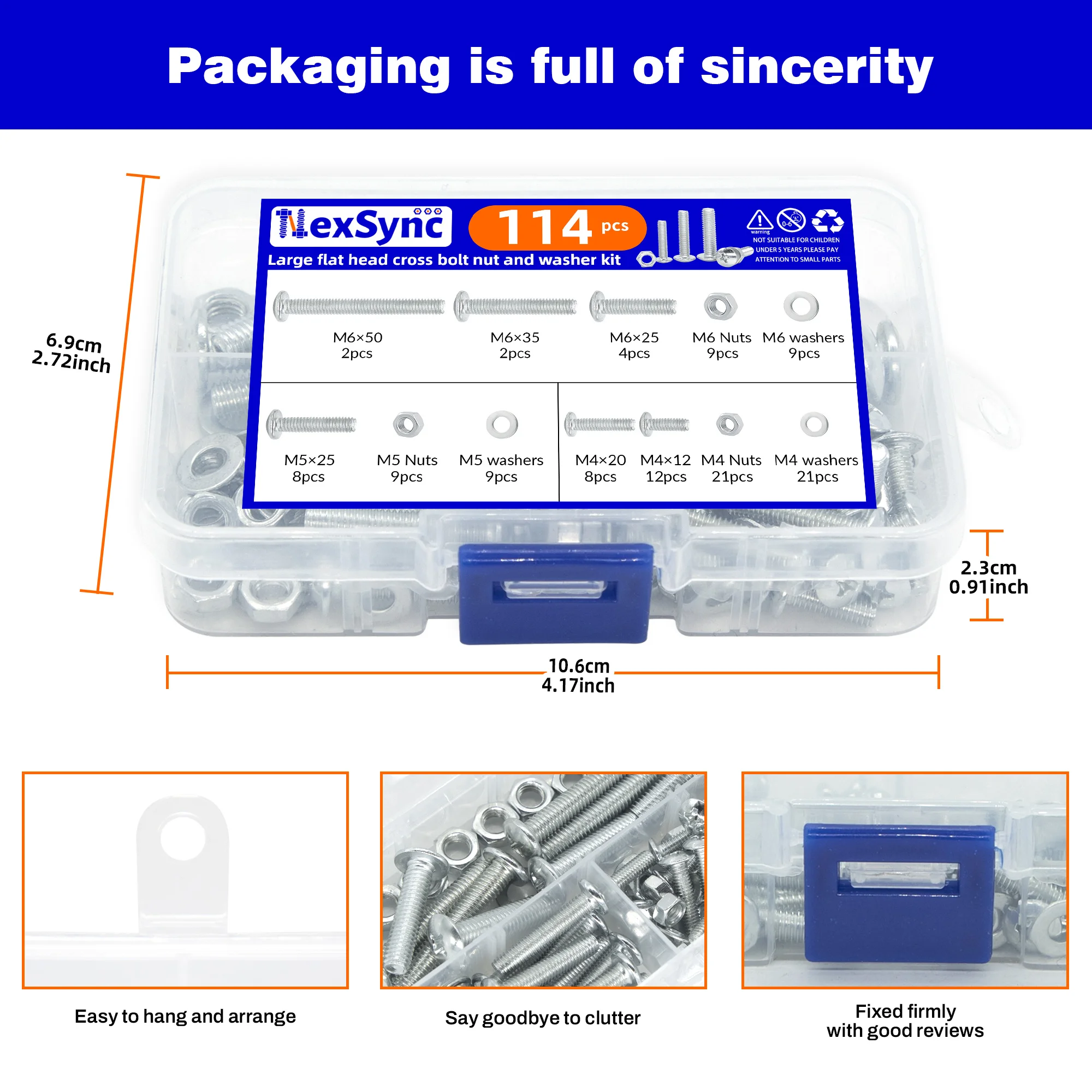 114pcs M4/M5/M6 Galvanized Iron Screws, Bolts, Nuts & Washers - Phillips Truss Head, Large Round Nuts image 6