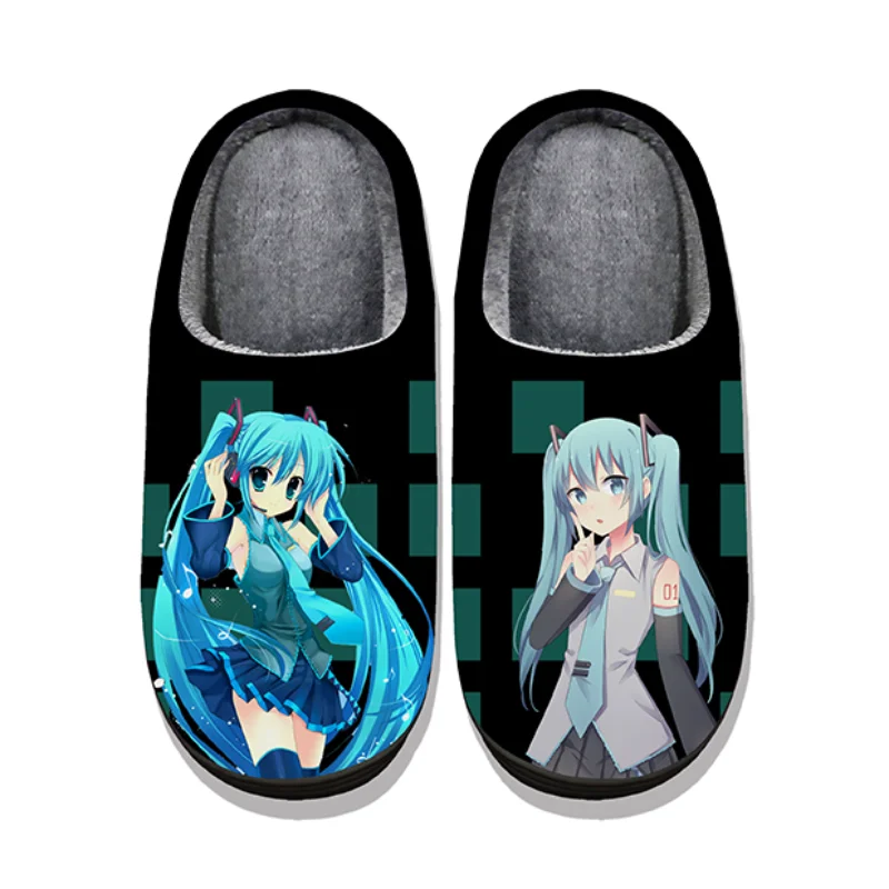 

Hatsune Miku Anime Winter Plush Cosplay Slippers Couple's Indoor Non-slip House Slides Men And Women Toe Wrap Home Cotton Shoes