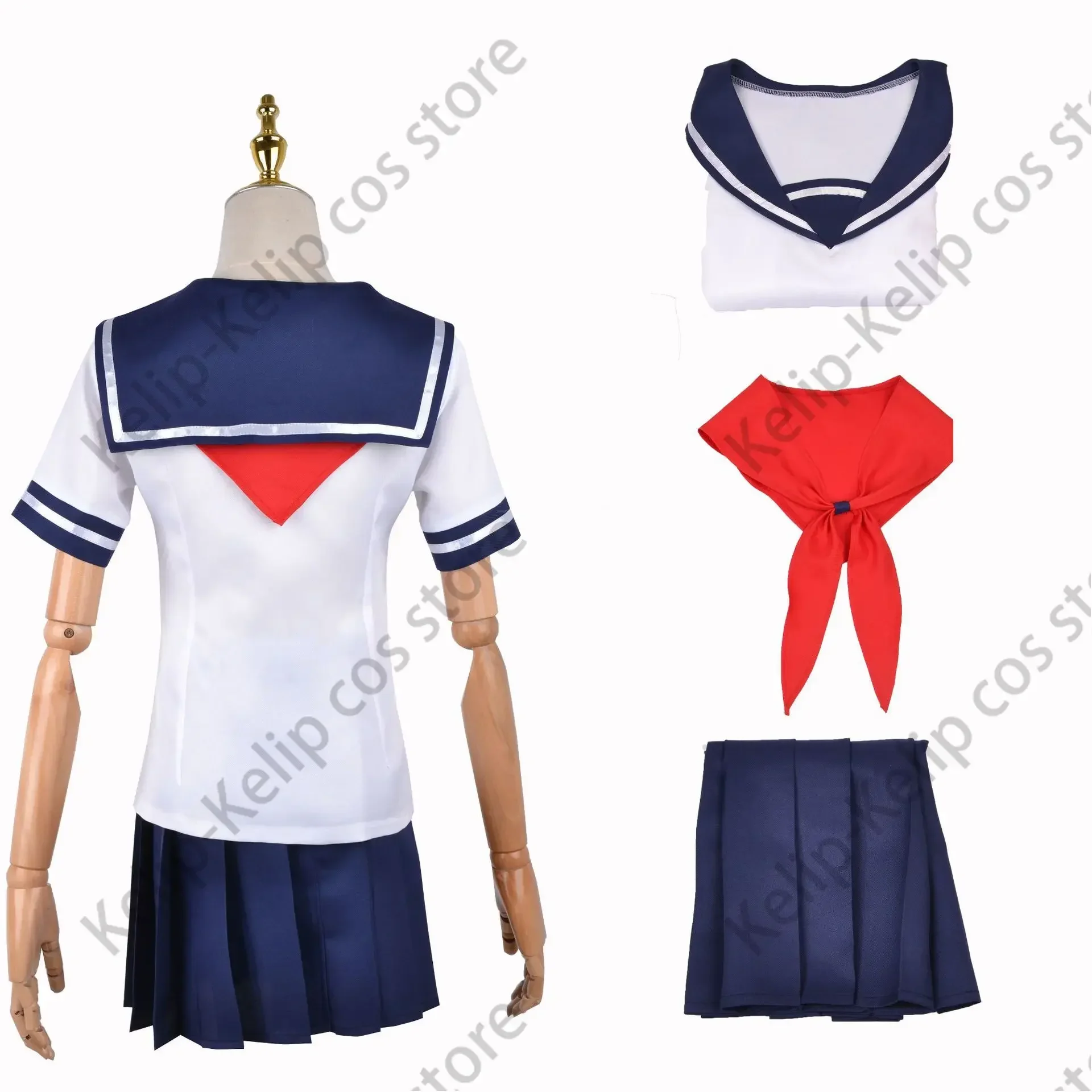 Halloween Party Girl's Navy Blue Sailor Skirt Pantyhose Loli Black Leather Shoes Yandere Simulator Ayano Aishi Cosplay Costume