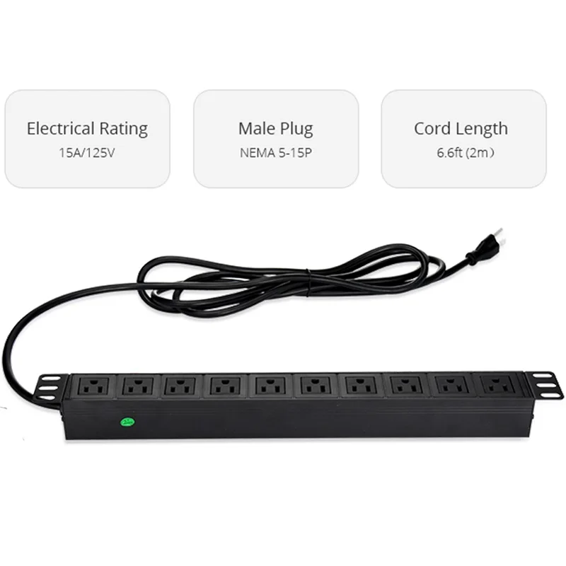 PDU Cabinet Power Socket 10-bit US Standard 15A Aluminum Alloy 1U 19-inch Socket Terminal Block