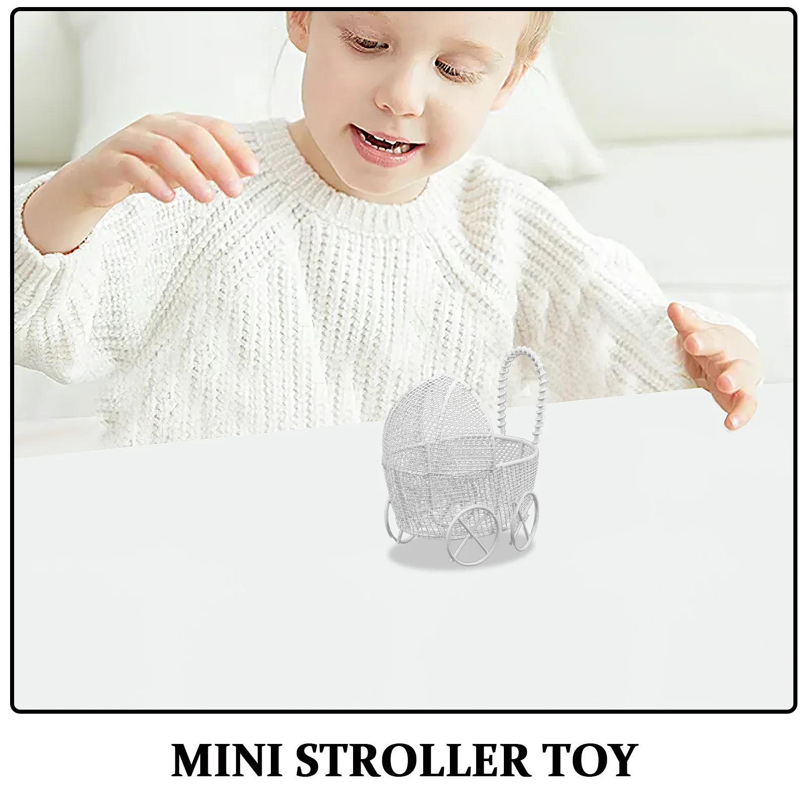 Passeggino in miniatura da 2 pezzi: design per passeggino per l'arredamento della casa delle bambole - Articolo educativo per giochi di ruolo per bambini e