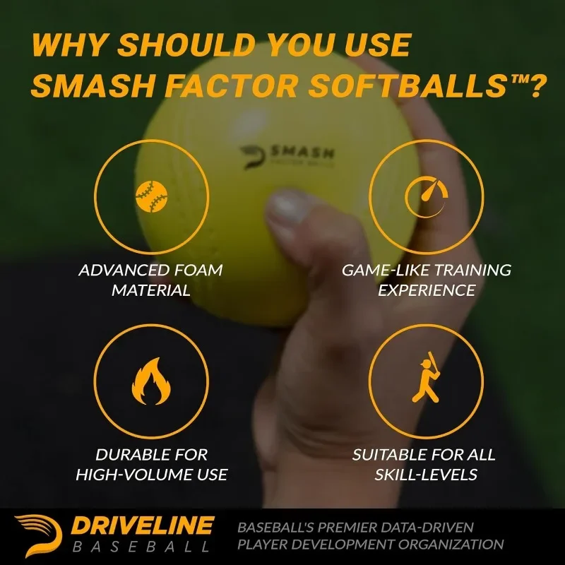 

Бейсбольные мячи Driveline Baseball Smash Factor или мячи для софтбола (4 унции, упаковка по 12 шт.) Пенопластовые мячи высокой плотности для тренировок по ударам