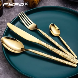 Golden Cutlery Set Stainless Steel Tableware Set Knife Fork Spoon Flatware Set Dishwasher Safe Silverware Cutlery Set