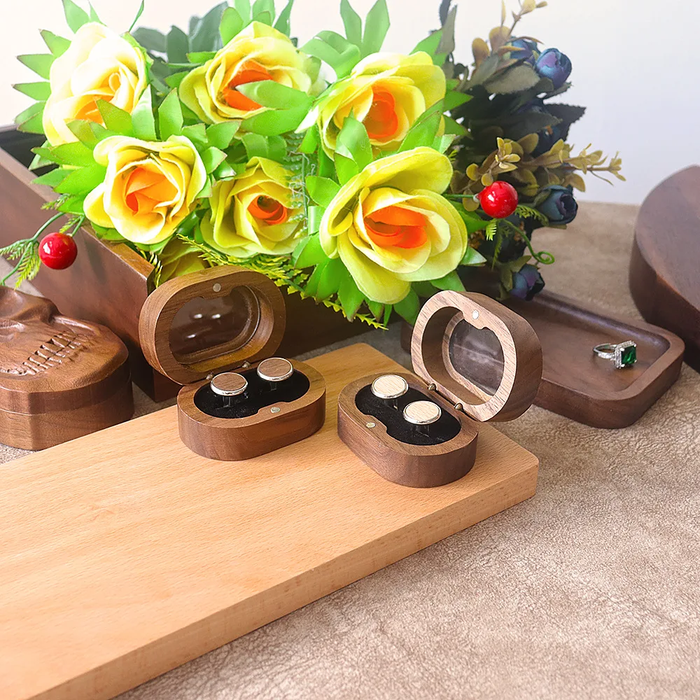 

Деревянная шкатулка для запонок в форме эллипса с открывающимся окном для мужчин - подарочная коробка во французском стиле для запонок