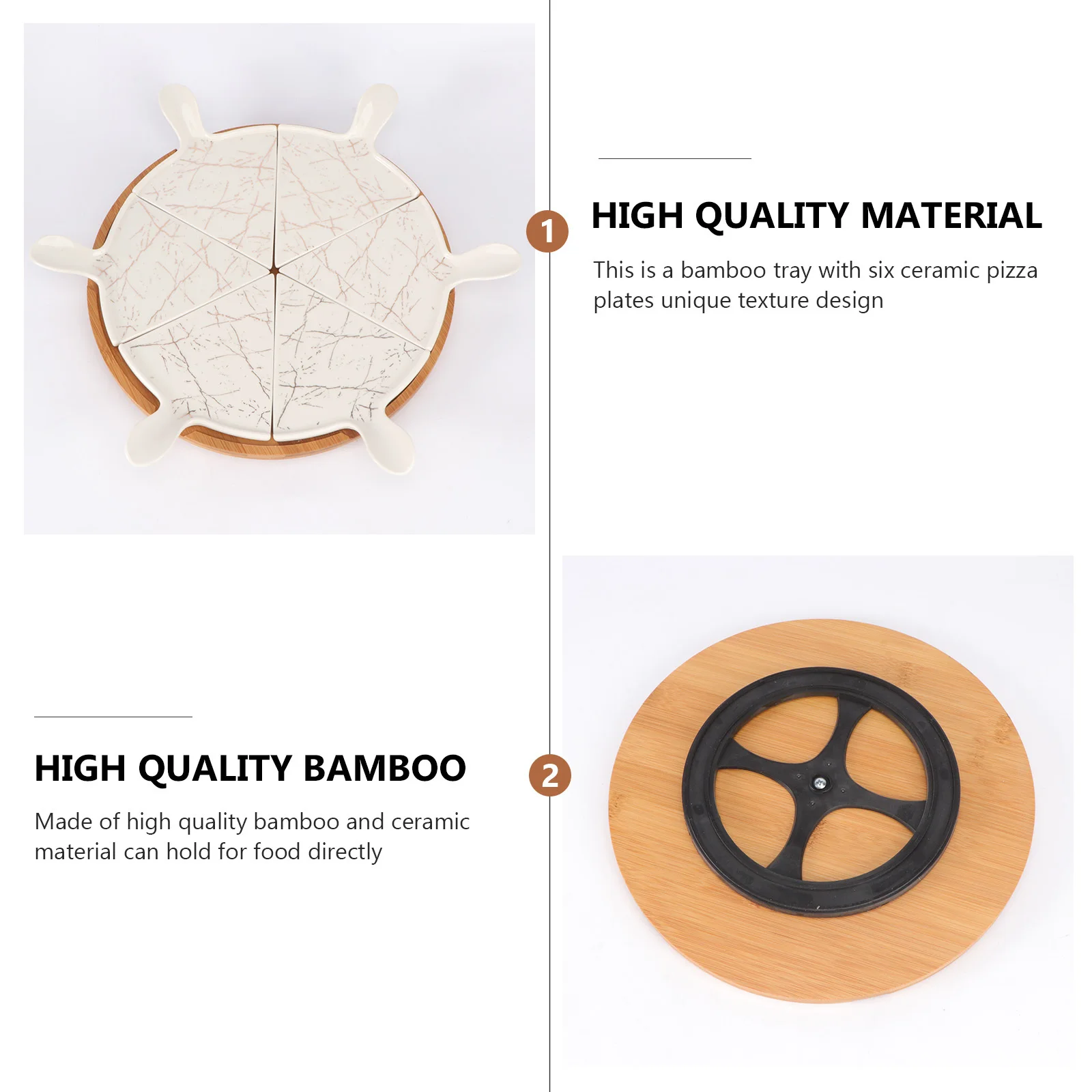 

6 Ceramic Triangle Pizza Plate Set Bamboo Tray Unique Design Serving Dessert Snack Fruit Tray Platter Pizza Plate