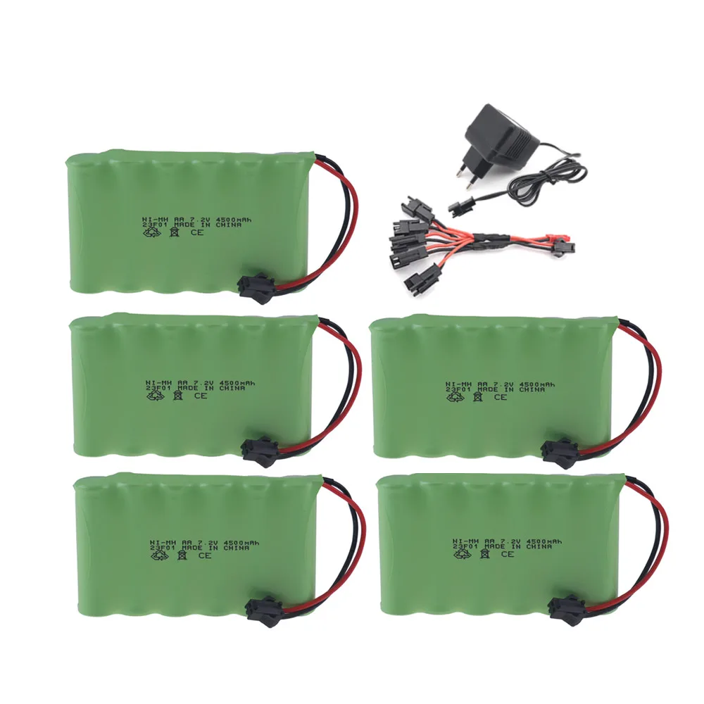 Conjunto de Bateria e Carregador Ni-MH para Carros RC, Tanques Robôs, Armas, Barcos, Brinquedos, Acessórios, Atualização, 7.2 V, 3500 mAh, SM Plug, 7.2 V, 4500mAh