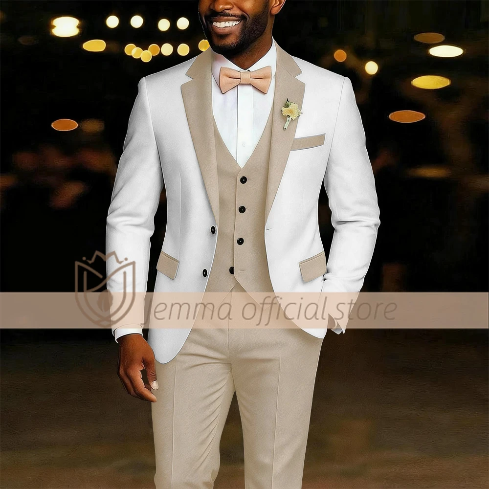 

Men's 3 Piece Suit Contrast Lapel Blazer, Waistcoat & Pants Premium Formal Attire for Weddings & Special Events