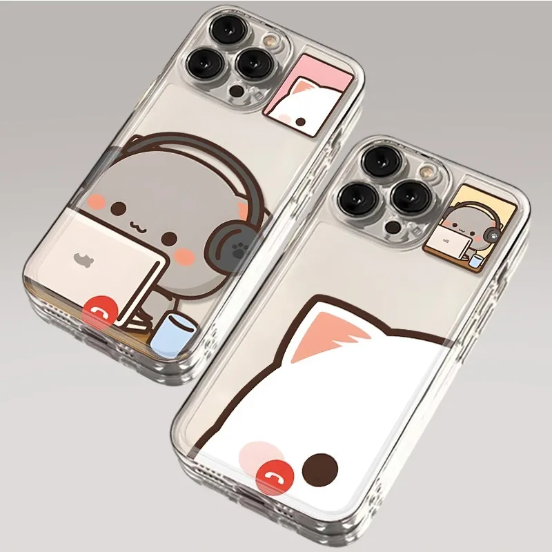 Video Call Cats Phone Case for Samsung Galaxy S25 S24 S23 S22 Ultra Plus S21 FE A34 A15 A35 A52 A53 A54 5G Soft Clear Cover