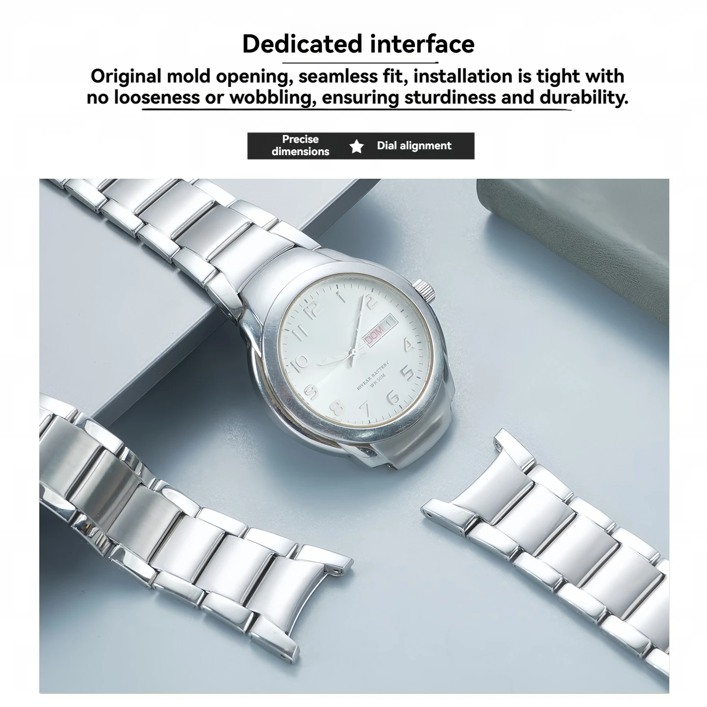 Geeignet für Casio MTP-1229, spezielles, gekerbtes Edelstahl-Uhrenarmband, solide Ersatz-Uhrenkette aus Edelstahl.