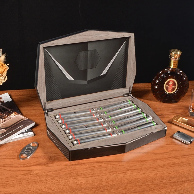 12 Slot Cigar Humidor with Double Layer Care Cedar Wood Box with Cigar Tubes Airtight Seal Perfect Gift for Storage