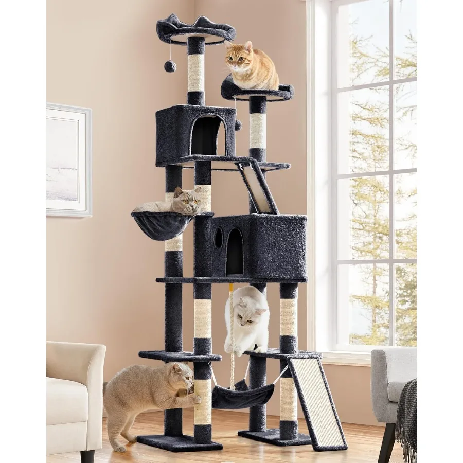 

Extra Large 82.5in Multi-Level Cat Tree with Cute Perches Cozy Condo 8 Scratch Posts Hanging Basket Ideal Indoor Cat Tower for