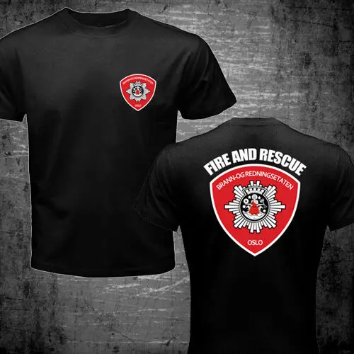 Fashion Norway Oslo Fire Department Firemen Firefighter Brann- Og Redningsetaten T-Shirt Double Side Tees