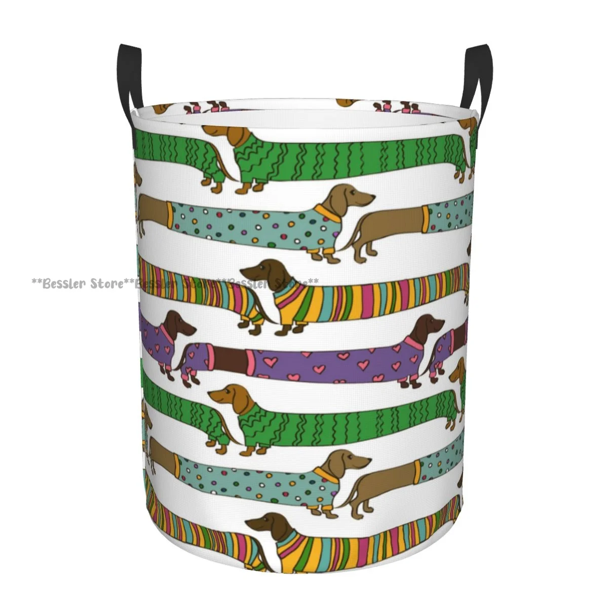 Funny Dachshund Dogs Dressed In Clothes Waterproof Storage Bag Household Dirty Laundry Basket Folding Bucket Clothes Organizer