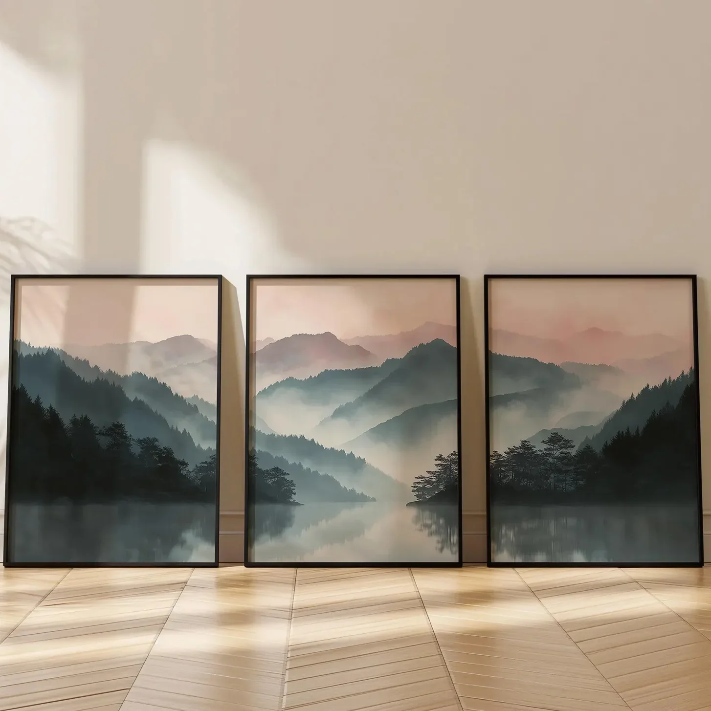 3PCS Misty Mountains Triptych Print Poster Japanese Landscape Wall Art  Canvas Painting for Room Decor Home Gift Wall Decor
