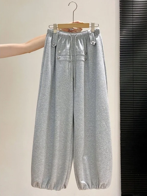 Casual Drawstring Waist Elastic Sports Pants Loose Slimming Casual Sporty Trousers High Waist Baggy Cuffed Ladies Trousers