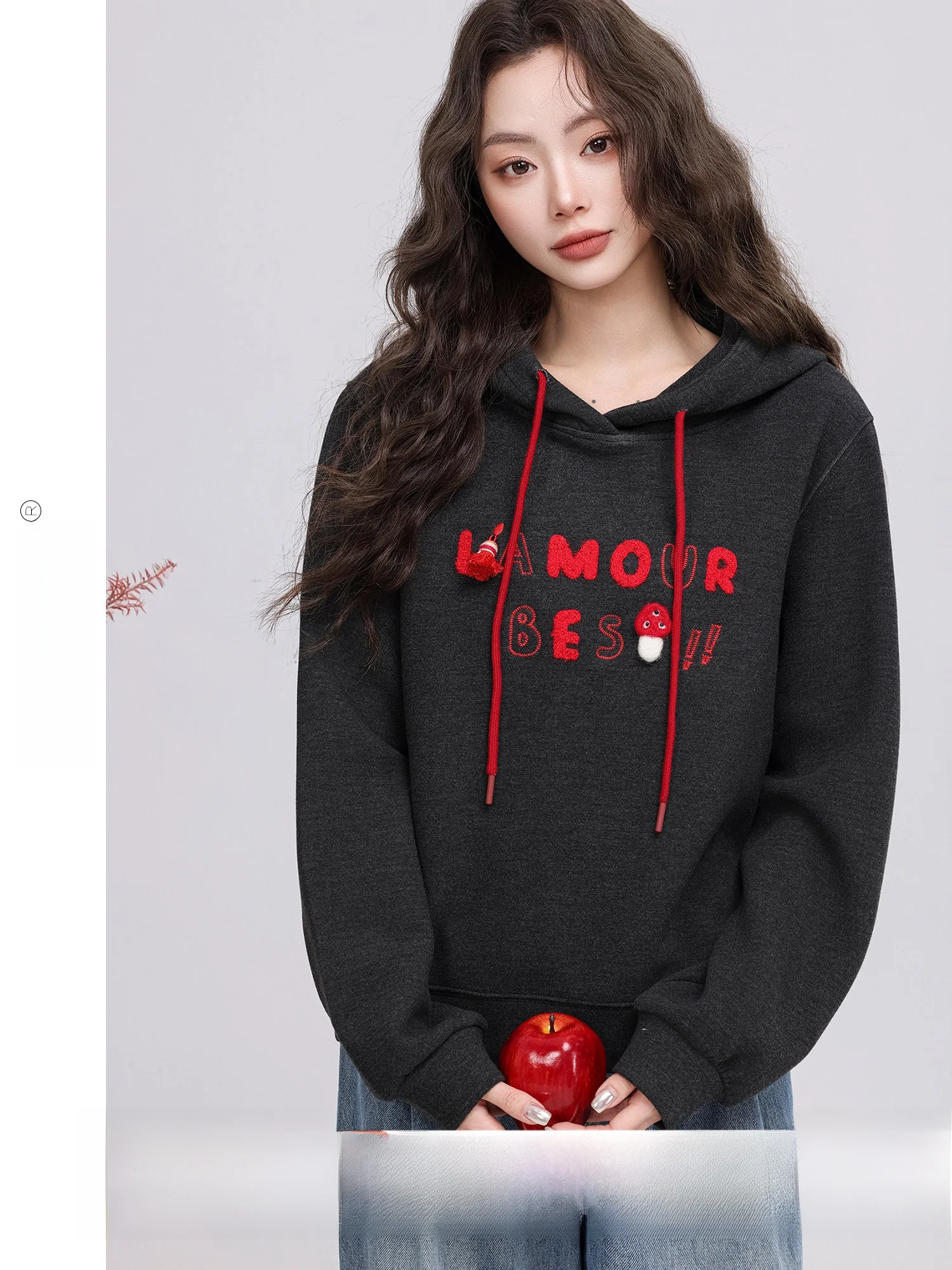 

Корейская толстовка с вышивкой букв, женская, весенняя новинка, повседневный топ свободного кроя с длинными рукавами, из смесового хлопка и полиэстера