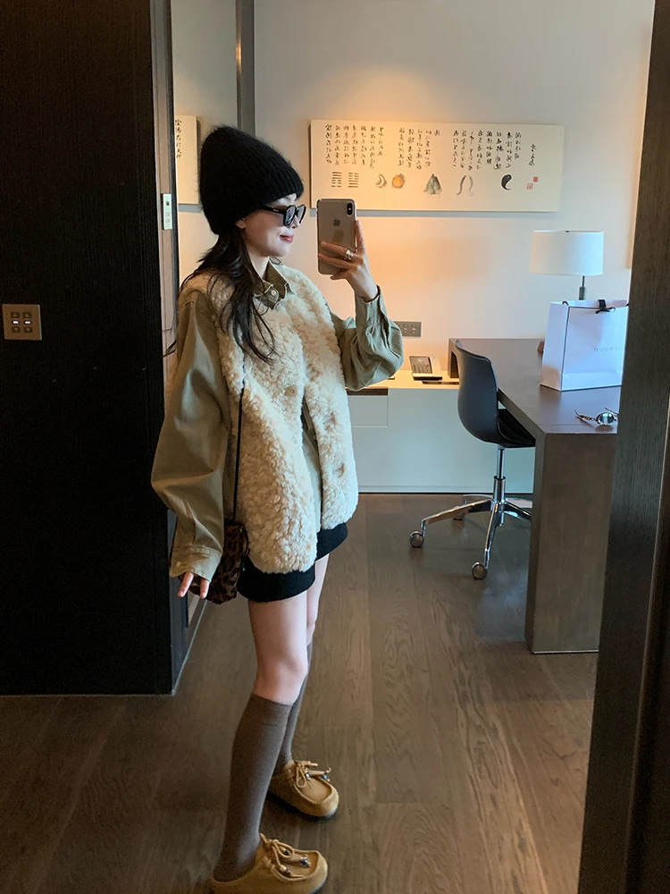 

Двусторонний жилет из меха ягненка, зимний корейский пушистый тюре, экологически чистый меховой топ из полиэфирного волокна, круглый Ne на одной пуговице