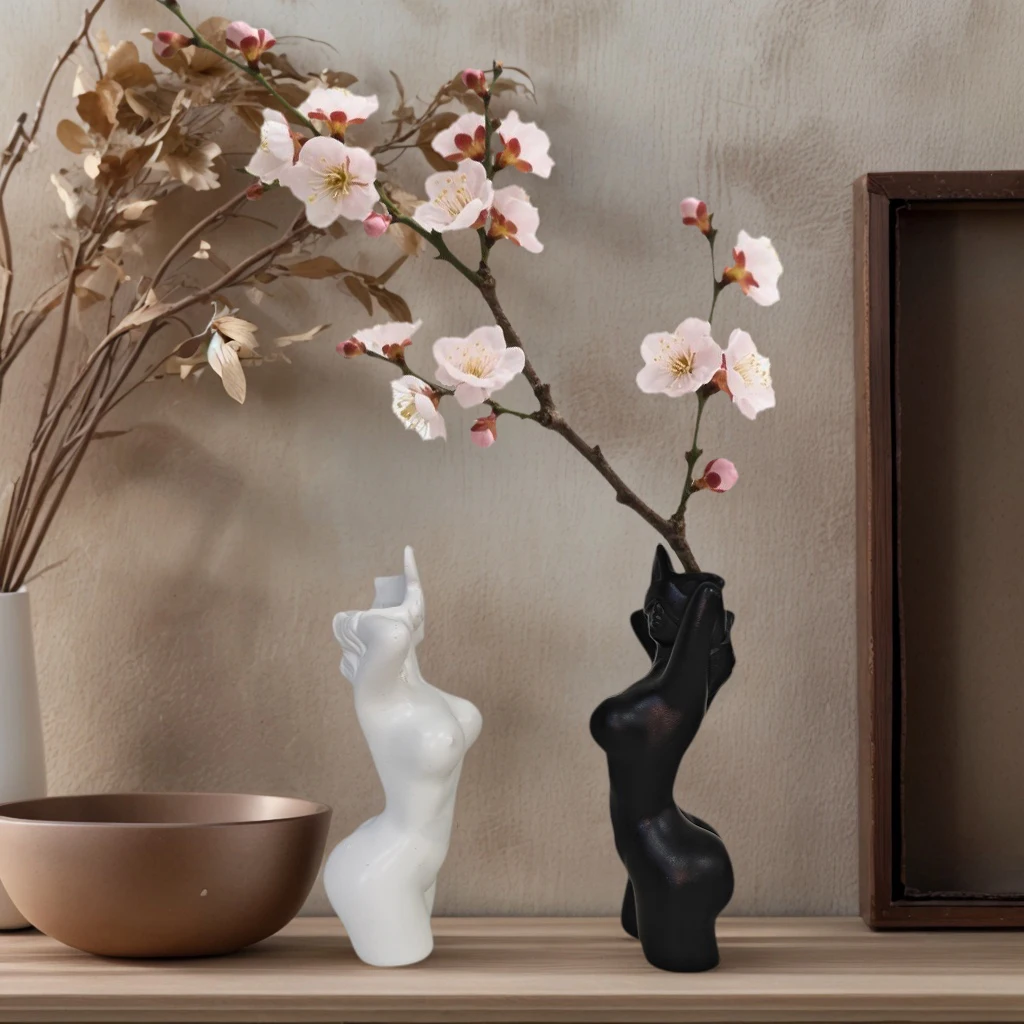 1 Piece of Artistic Human-Shaped Vase Ornament, Black and White Minimalist Style, Living Room Tabletop Flower Arrangement Vessel, Creative Home Decor Art Display Item - view 5