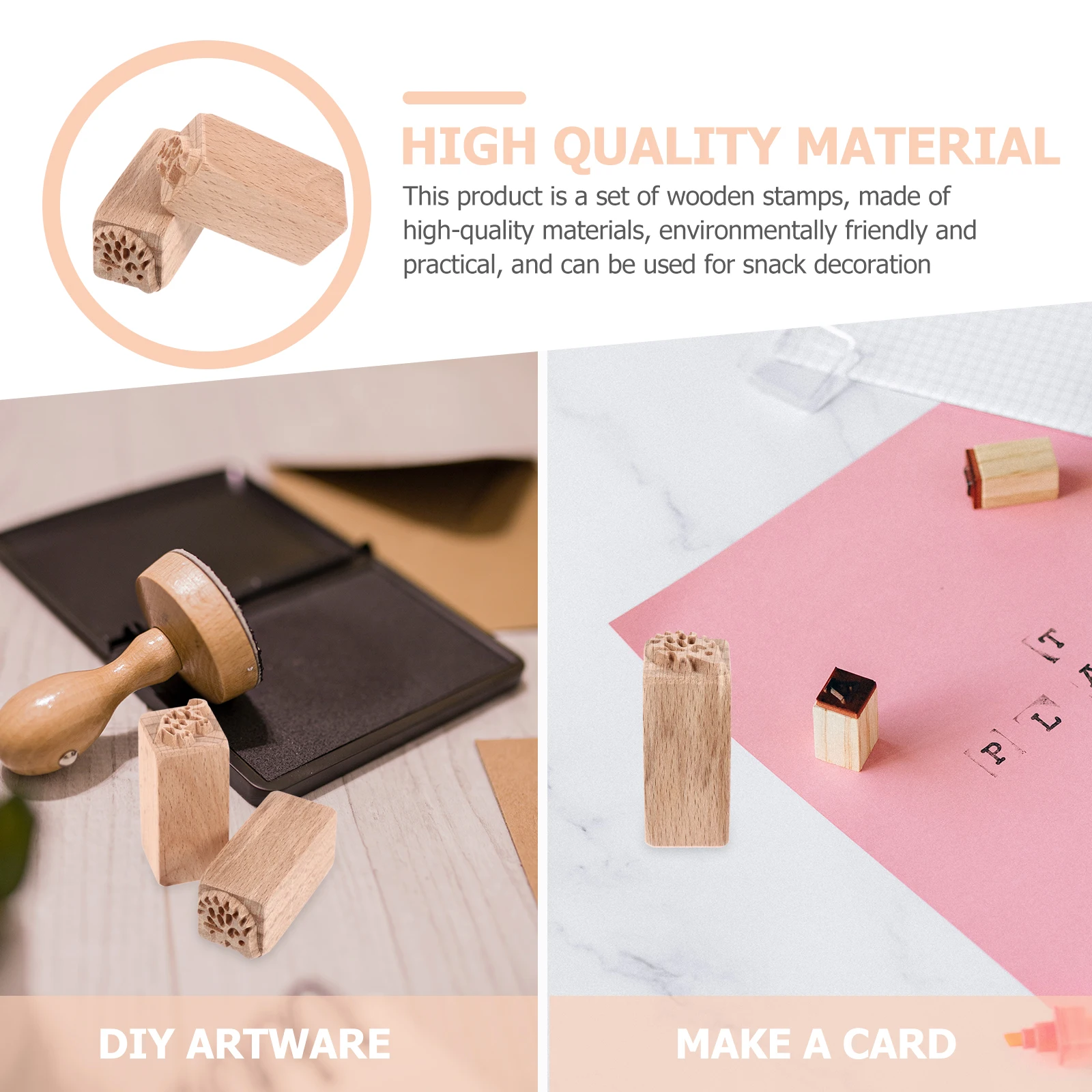

2 Pcs Wooden Seal Square Print Retro Decor Stamp Textured Child DIY Craft Tool Eco Friendly Creative Pattern Kitchen Bar