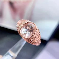 Natural Pink Morganite Silver Ring for Office Woman Solid 925 Silver  7mm*9mm 2ct Morganite Ring with 3 Layers 18K Gold Plated