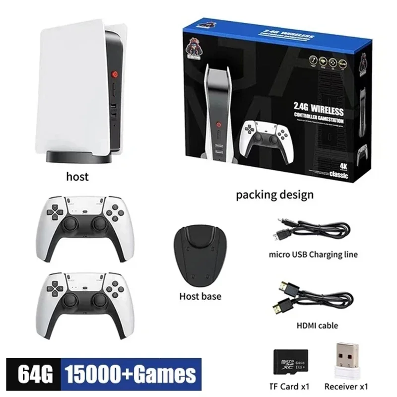 M5 4K Retro Video Game Console Classic PS1/FC/GBA Twin Joystick Wireless Game Console HDMI HD Built-in 20000+ Games with Sound