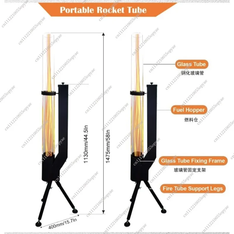 Rocket Stove Stainless Steel Pellet Stove with Glass Window Portable Heating for Home Outdoor Camping Wood Burner